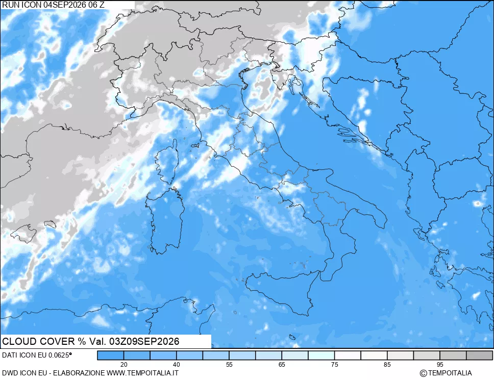 mappa Nuvolosit&agrave; totale