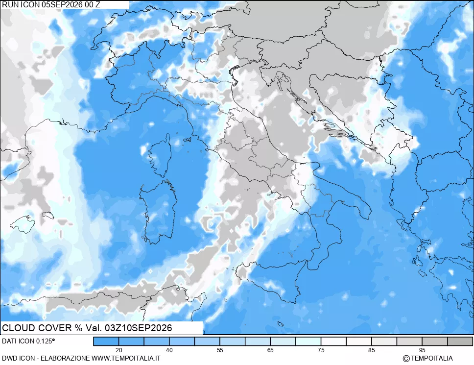 mappa Nuvolosit&agrave; totale
