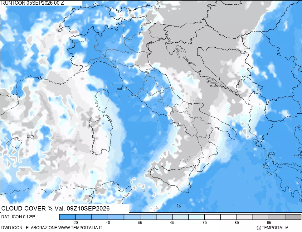mappa Nuvolosit&agrave; totale