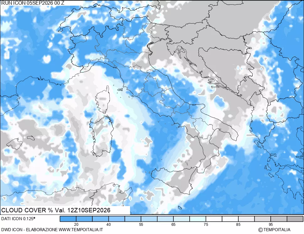 mappa Nuvolosit&agrave; totale