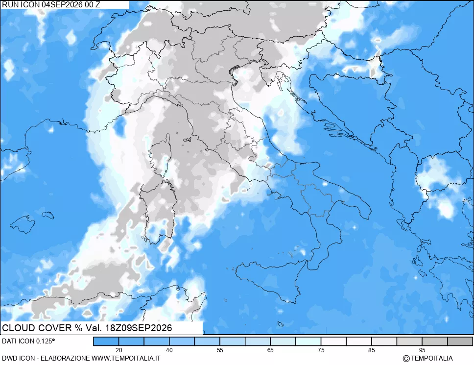 mappa Nuvolosit&agrave; totale