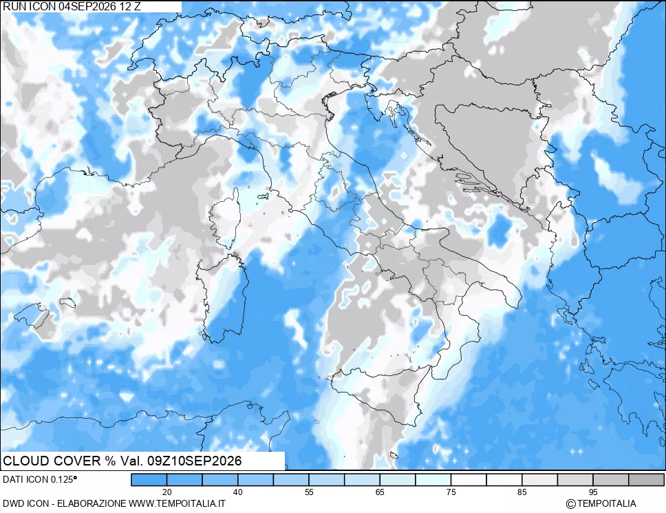 mappa Nuvolosit&agrave; totale