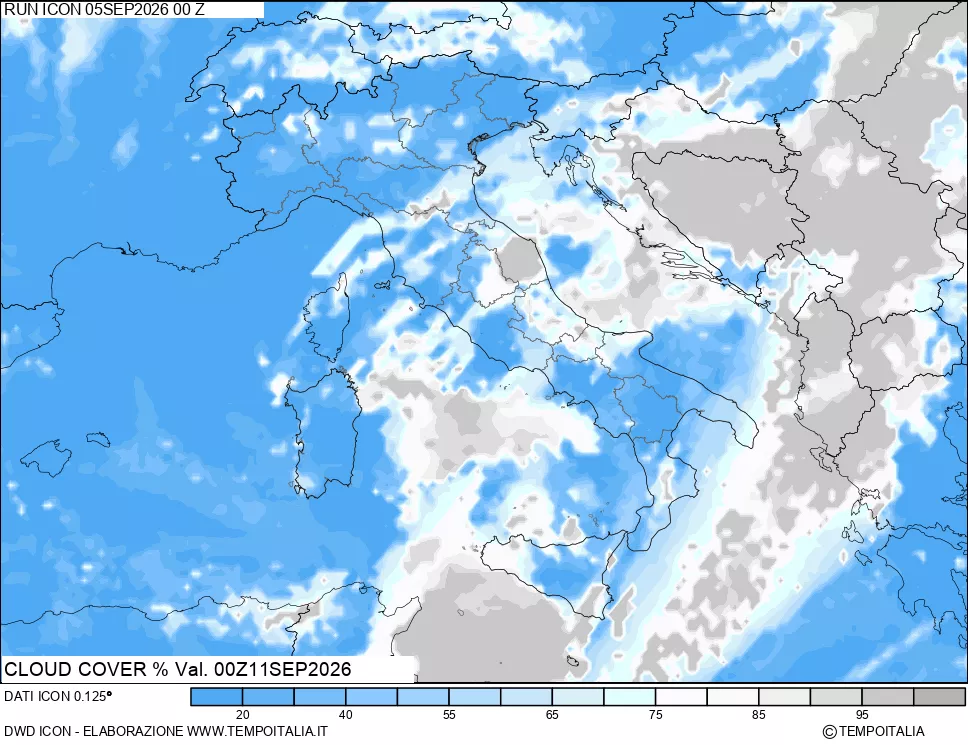 mappa Nuvolosit&agrave; totale