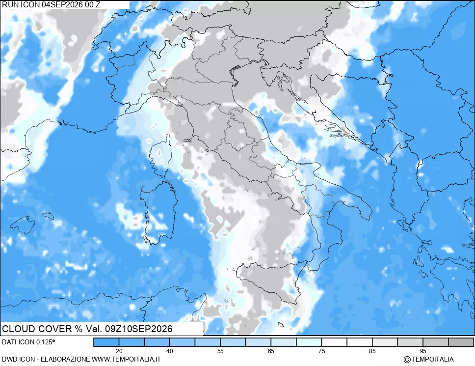 mappa Nuvolosit&agrave; totale