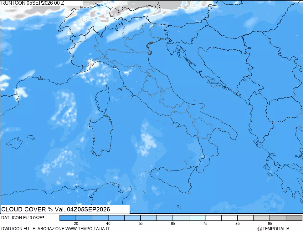 mappa Nuvolosit&agrave; totale