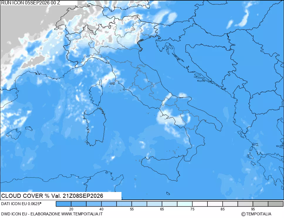 mappa Nuvolosit&agrave; totale