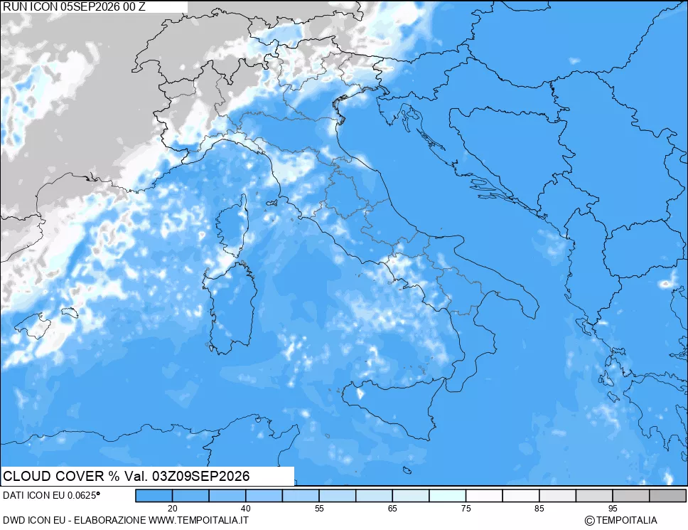 mappa Nuvolosit&agrave; totale
