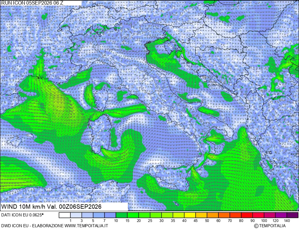 mappa 10 m Vento forza e direzione