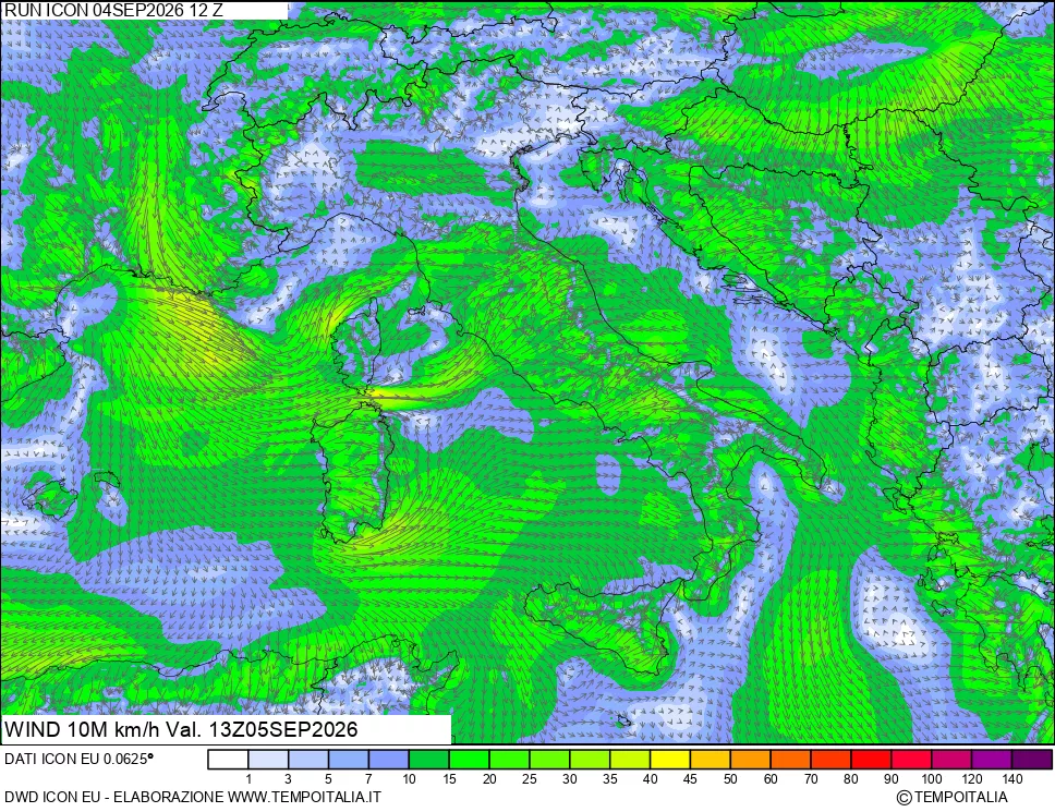 mappa 10 m Vento forza e direzione