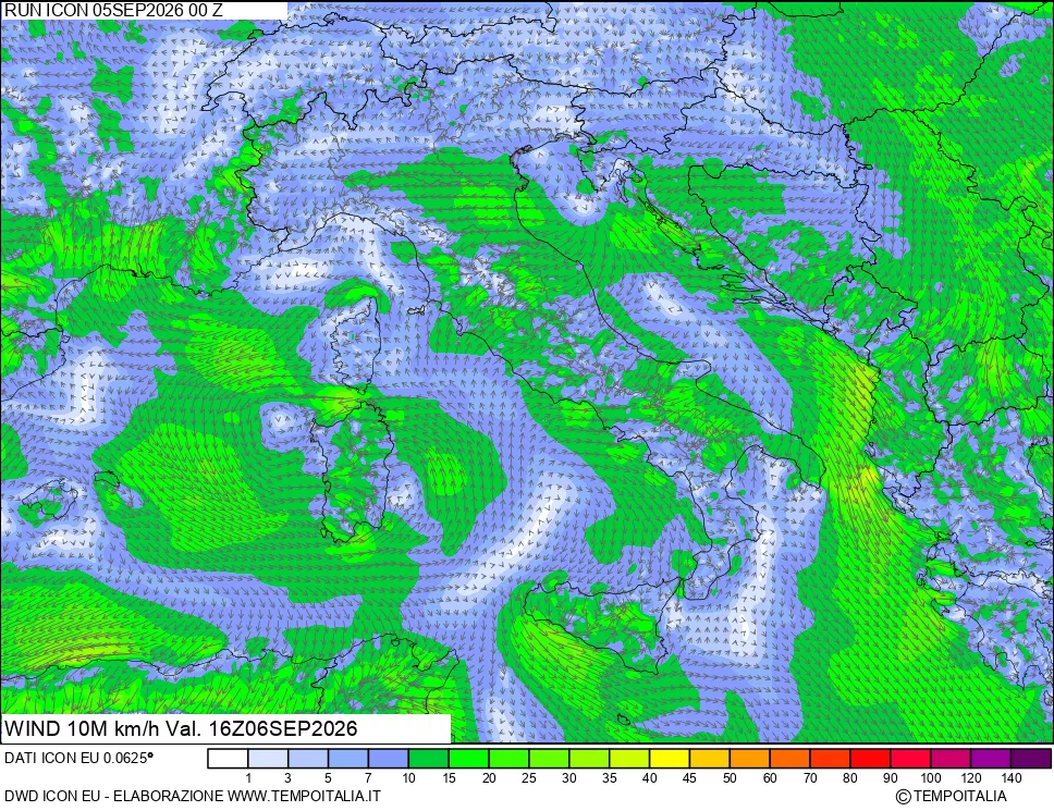mappa 10 m Vento forza e direzione