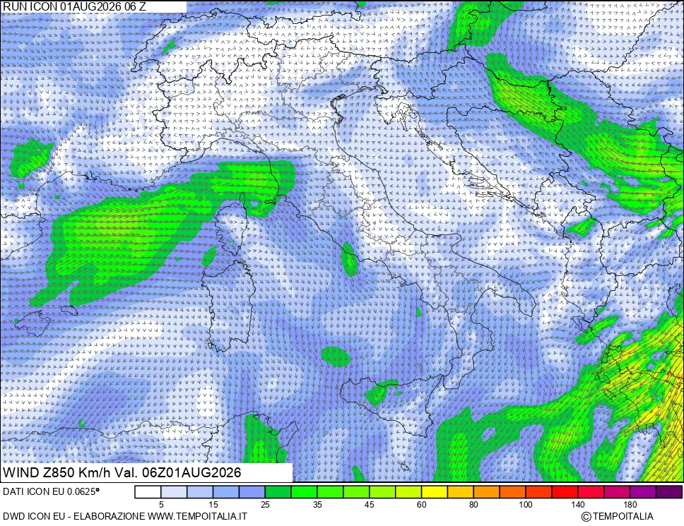 mappa 850 hPa Vento