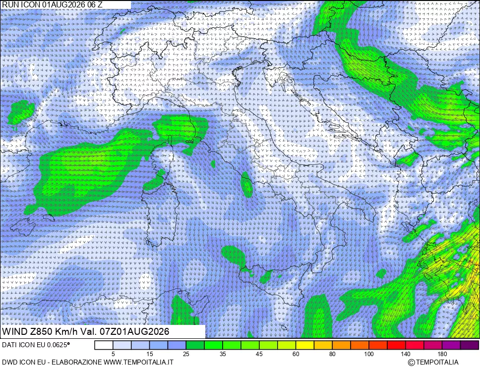 mappa 850 hPa Vento