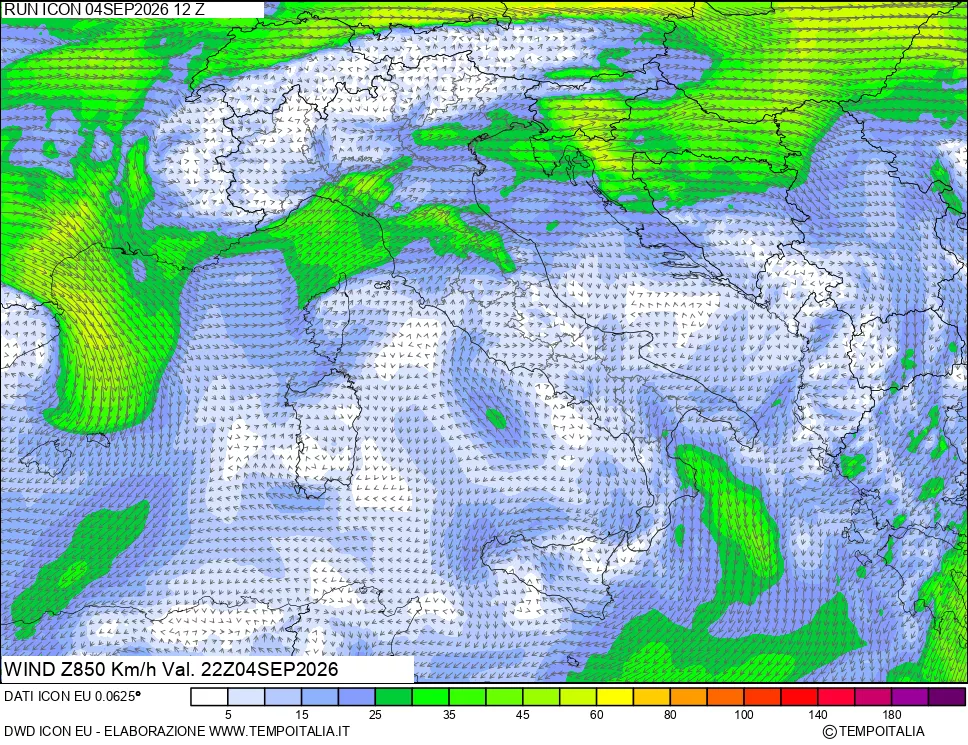 mappa 850 hPa Vento