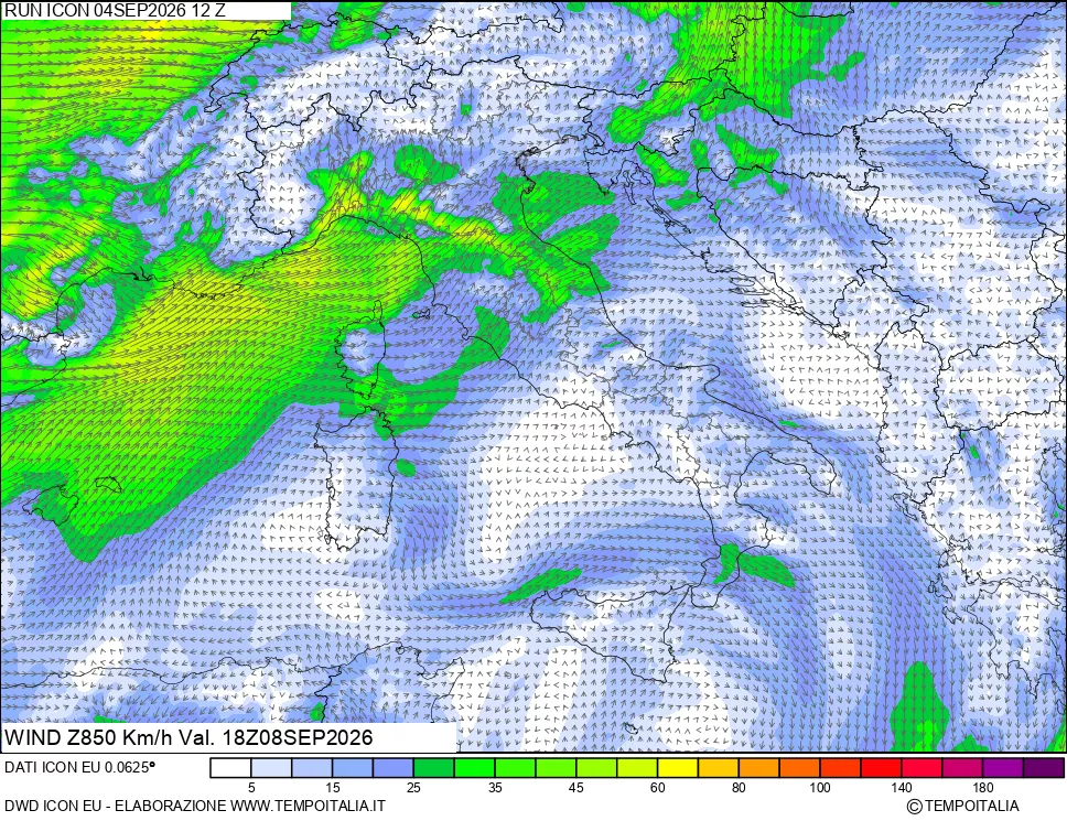 mappa 850 hPa Vento