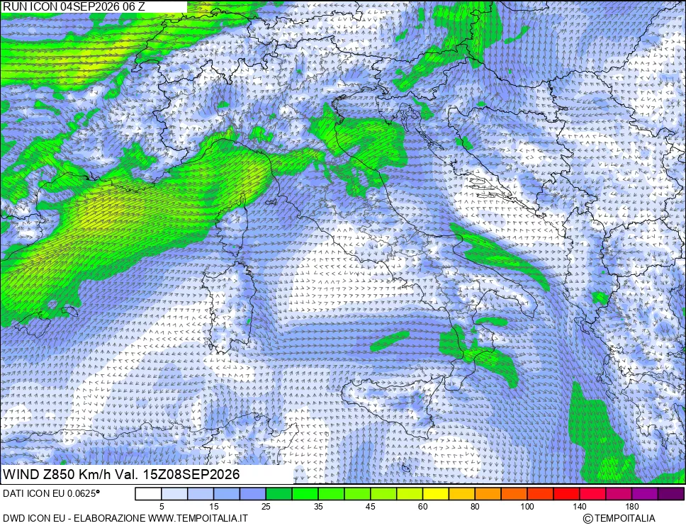 mappa 850 hPa Vento