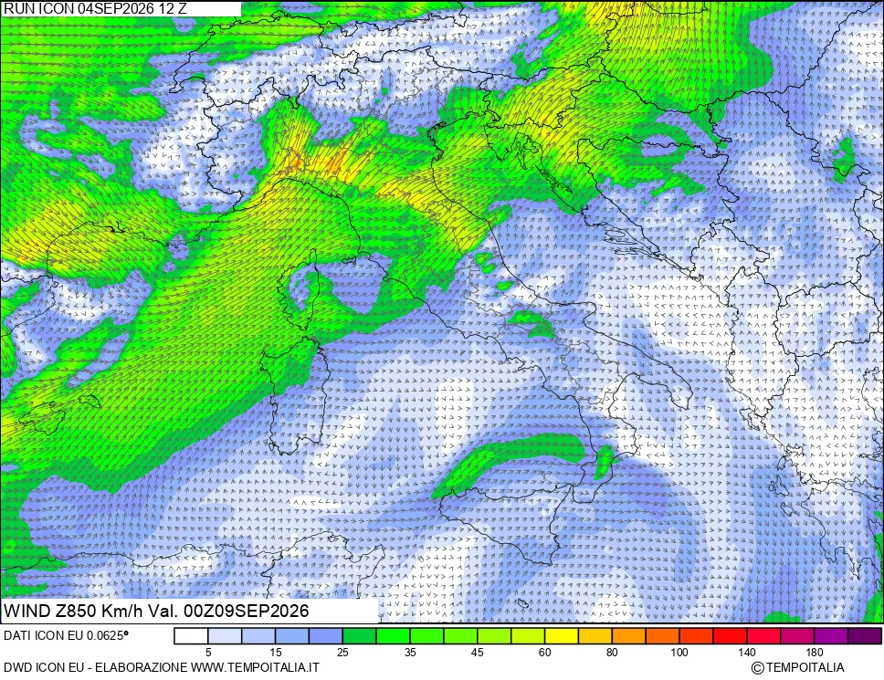 mappa 850 hPa Vento