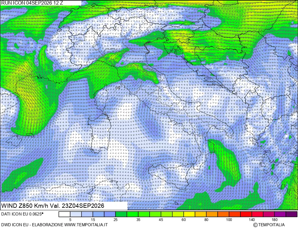 mappa 850 hPa Vento