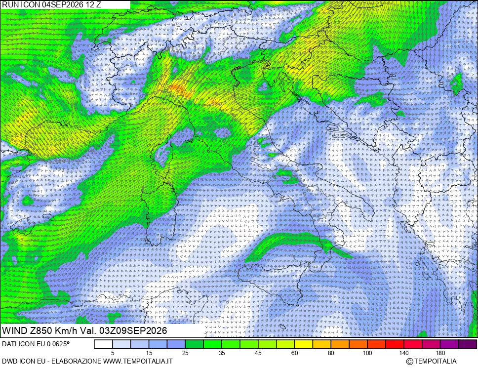 mappa 850 hPa Vento