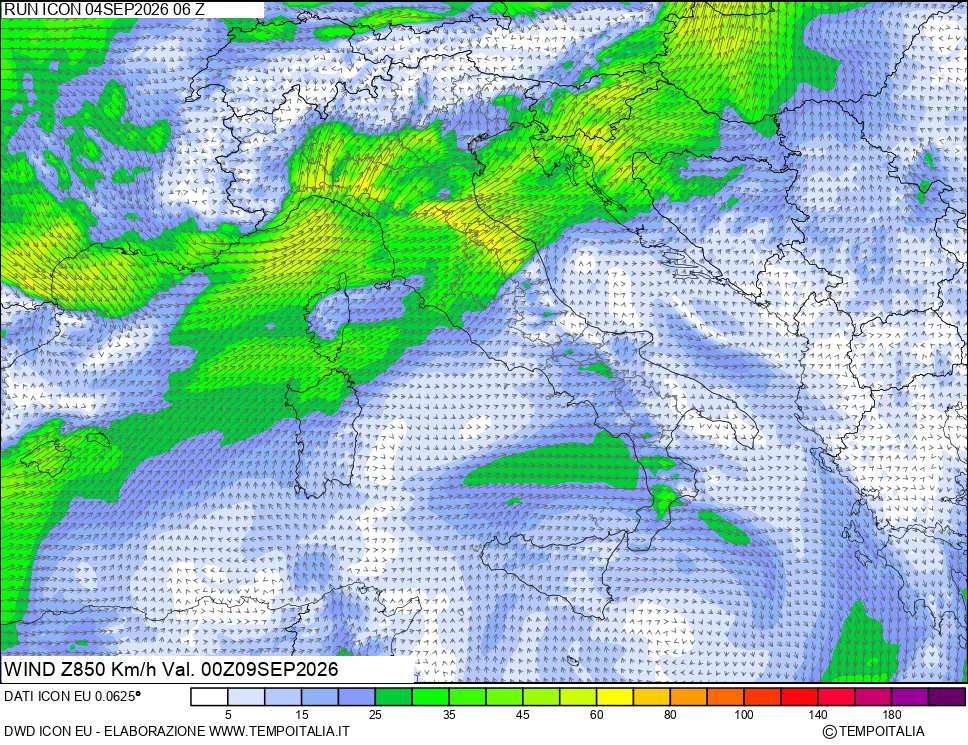 mappa 850 hPa Vento