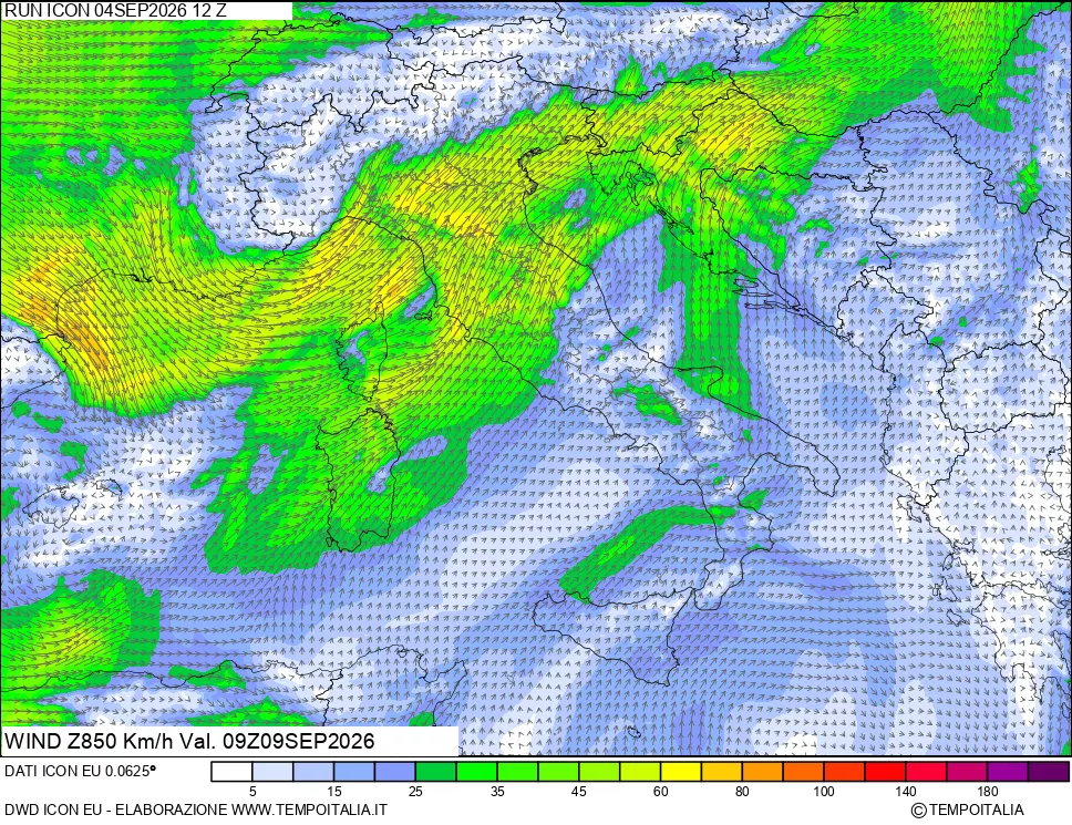 mappa 850 hPa Vento