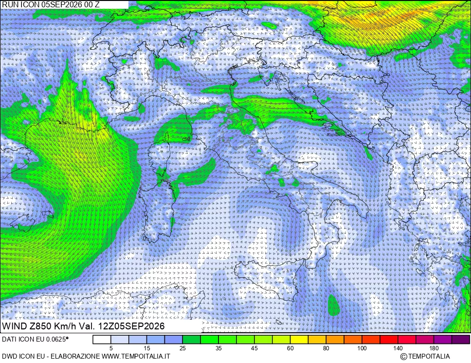 mappa 850 hPa Vento
