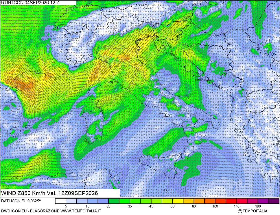 mappa 850 hPa Vento