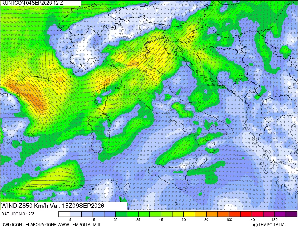 mappa 850 hPa Vento