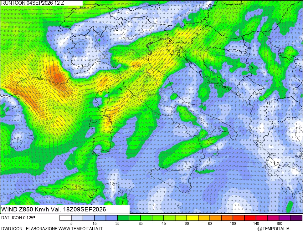 mappa 850 hPa Vento