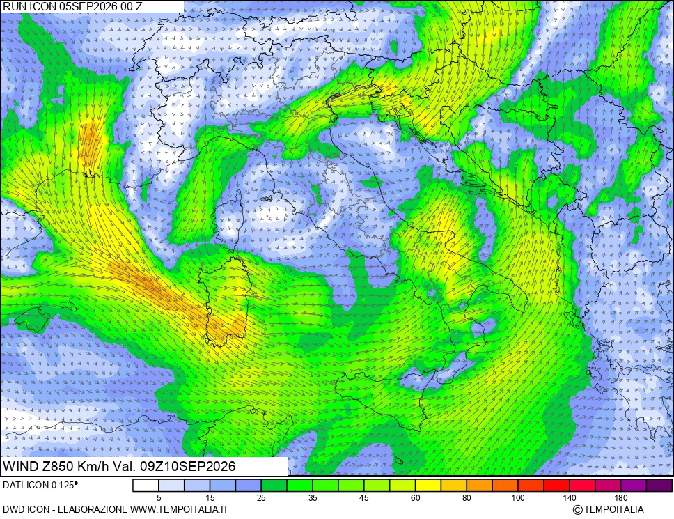 mappa 850 hPa Vento