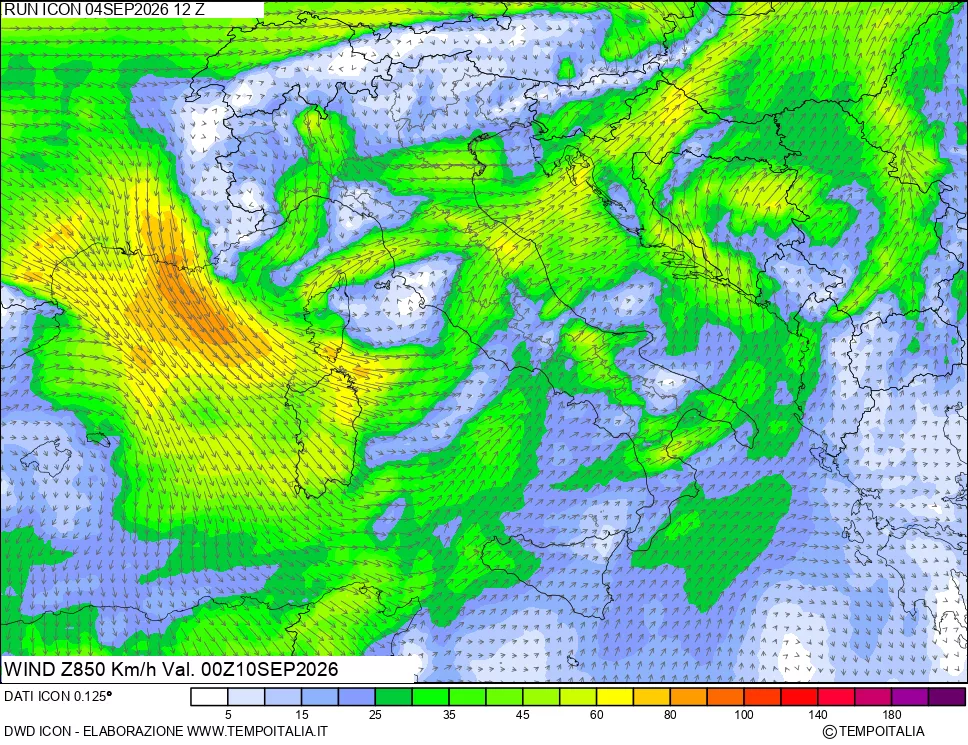 mappa 850 hPa Vento