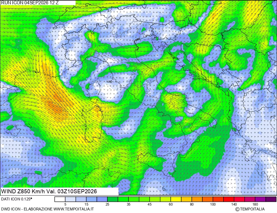 mappa 850 hPa Vento