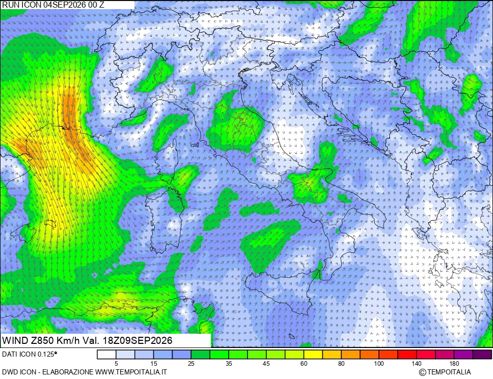 mappa 850 hPa Vento