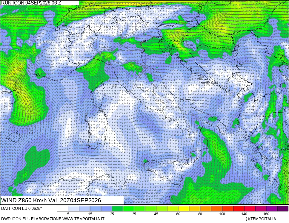 mappa 850 hPa Vento