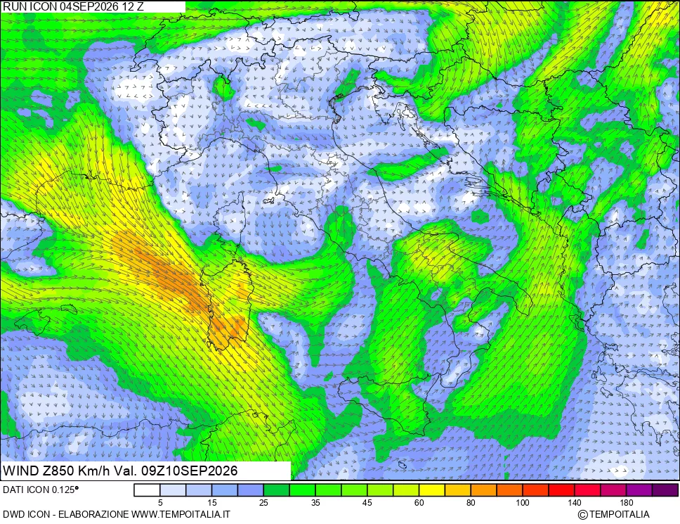 mappa 850 hPa Vento