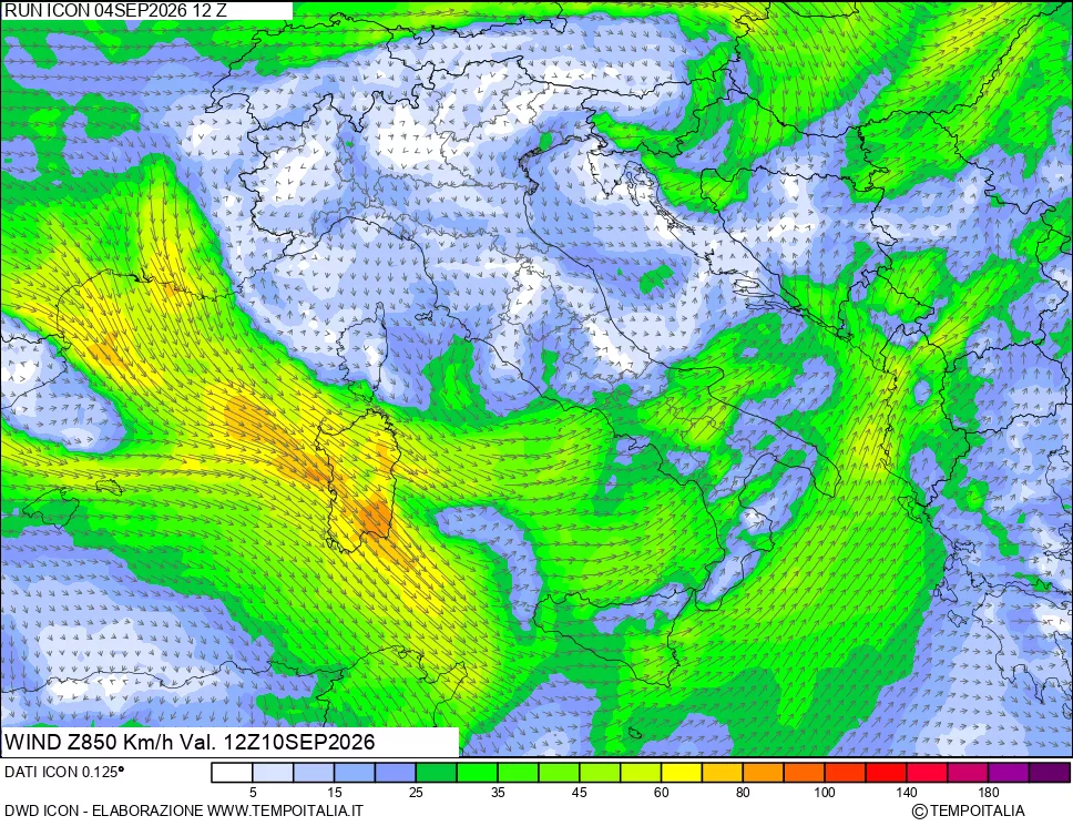 mappa 850 hPa Vento