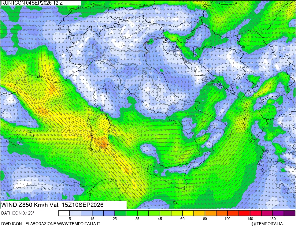 mappa 850 hPa Vento