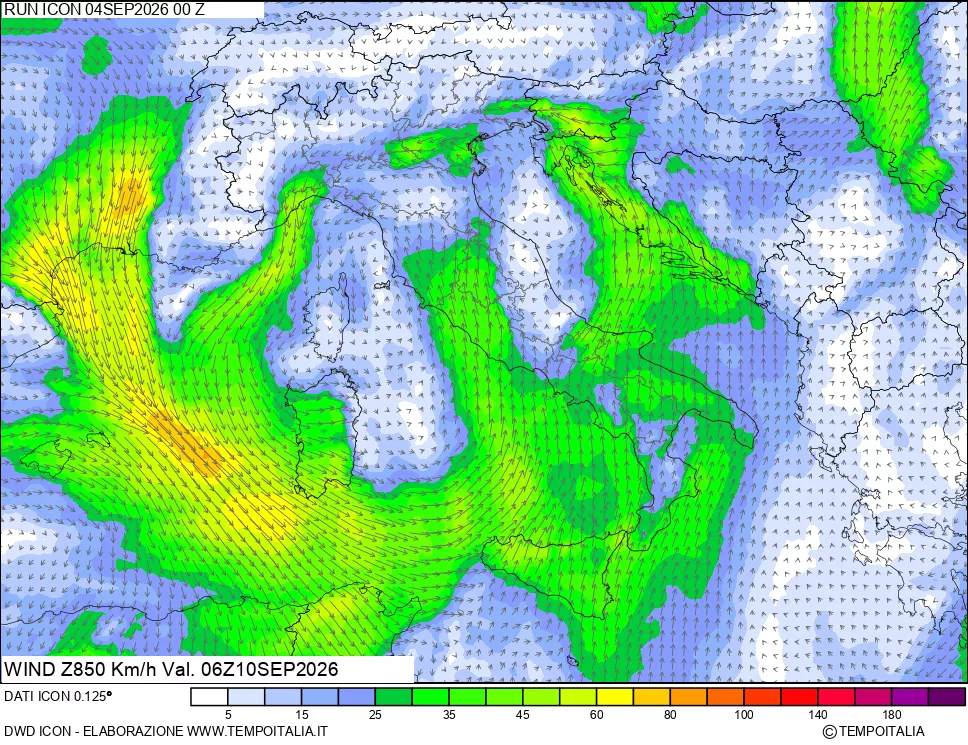 mappa 850 hPa Vento