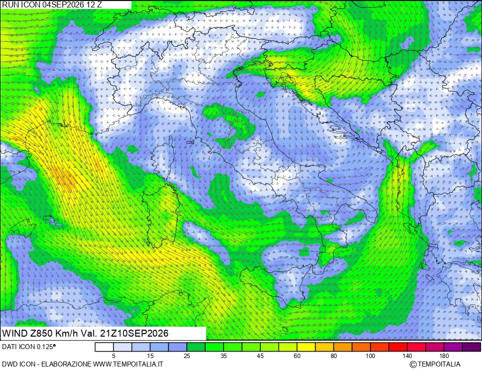 mappa 850 hPa Vento