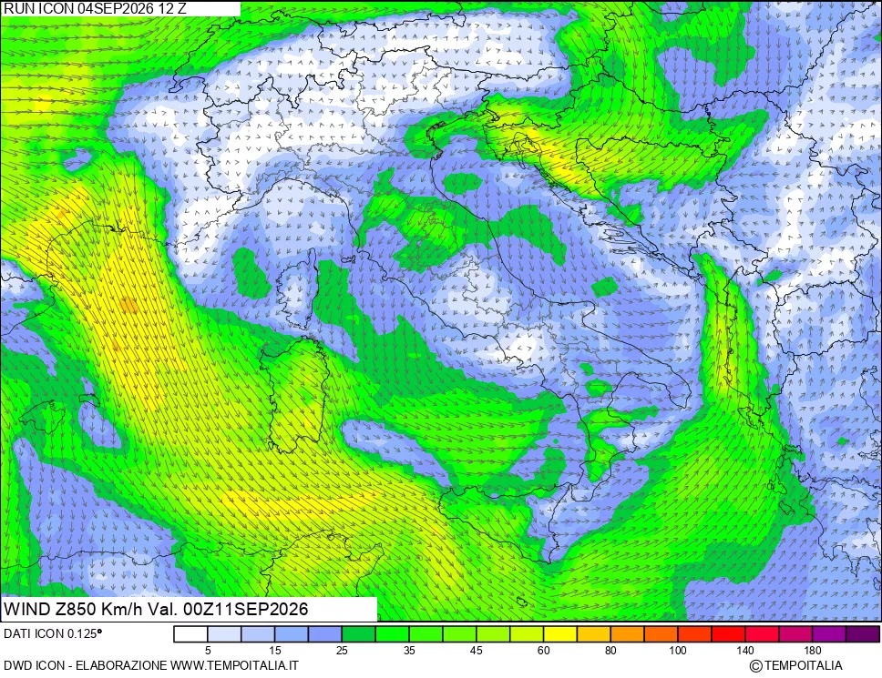 mappa 850 hPa Vento