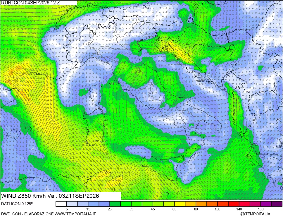 mappa 850 hPa Vento