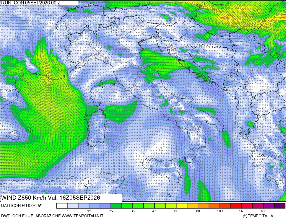 mappa 850 hPa Vento