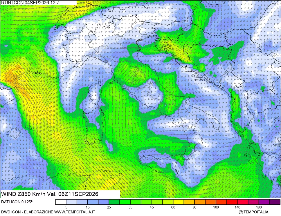 mappa 850 hPa Vento