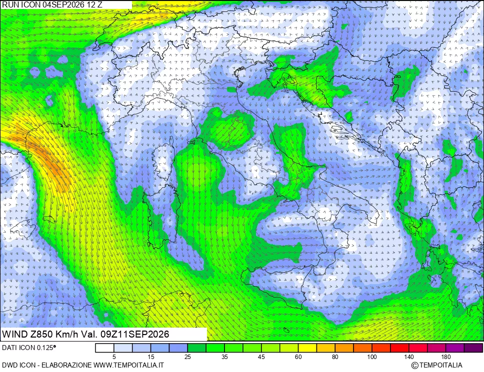 mappa 850 hPa Vento