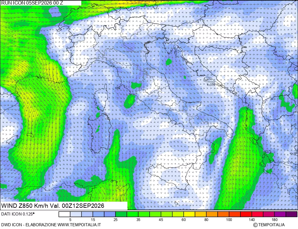 mappa 850 hPa Vento