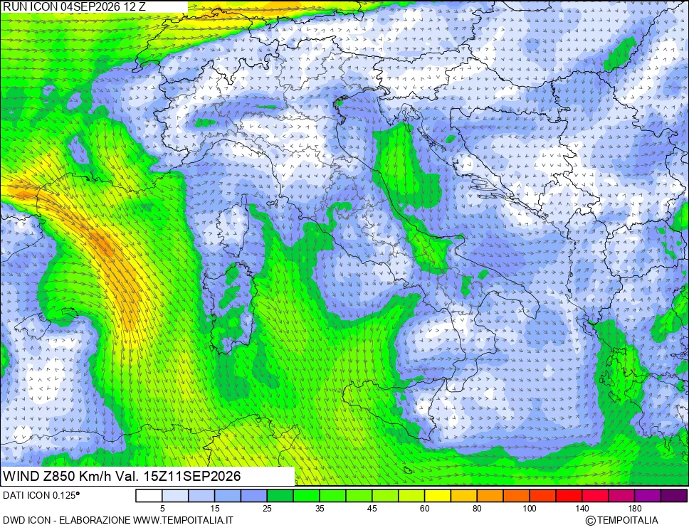 mappa 850 hPa Vento
