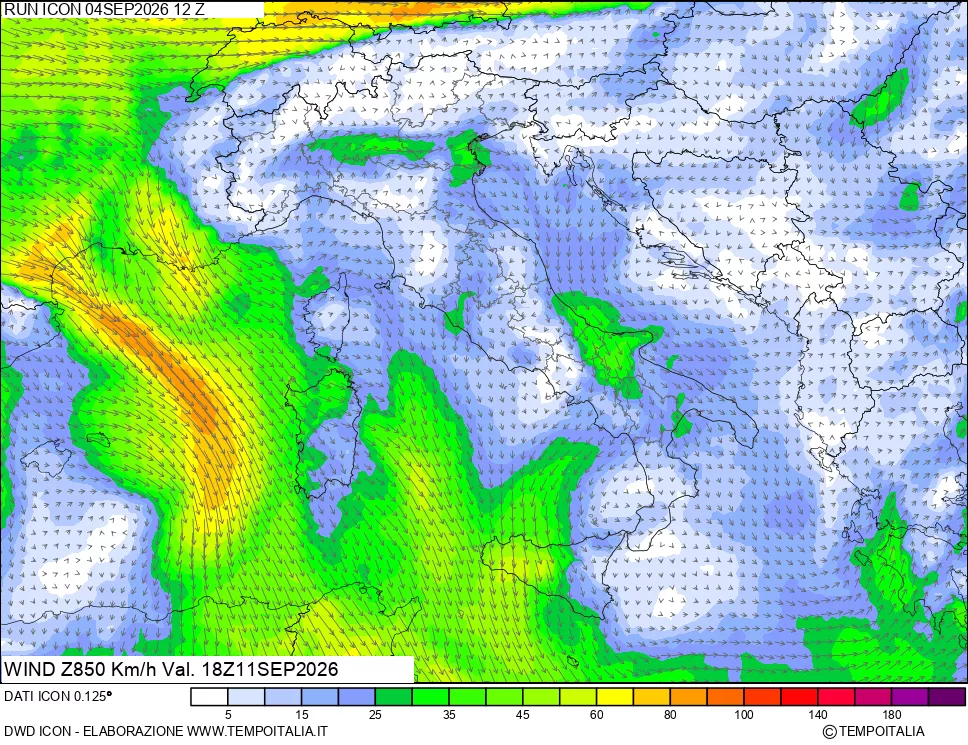mappa 850 hPa Vento