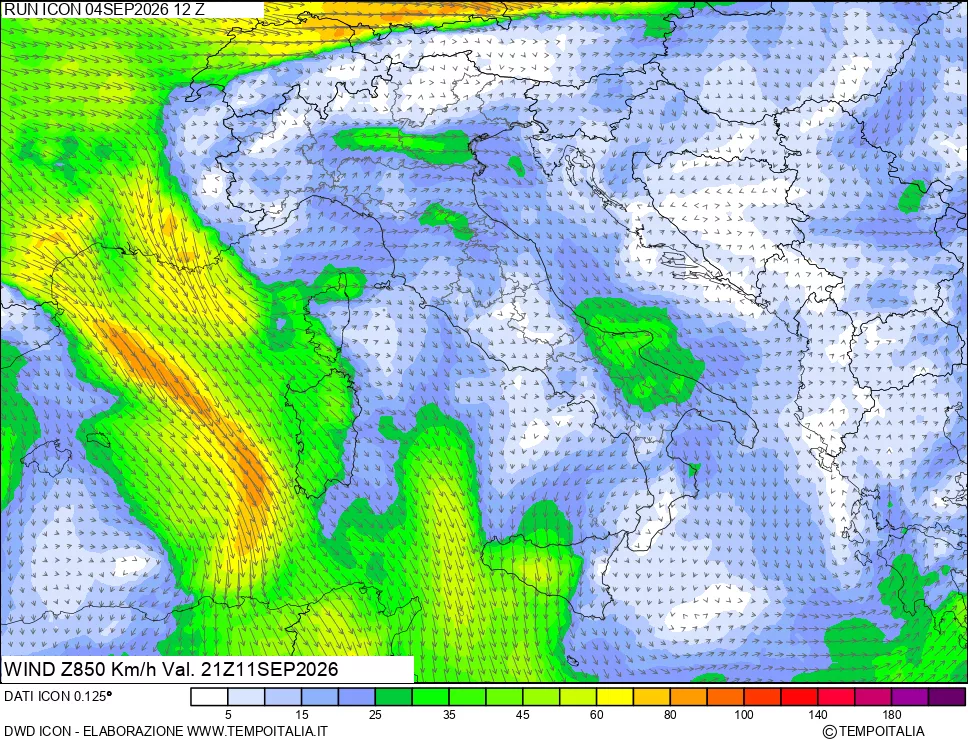 mappa 850 hPa Vento