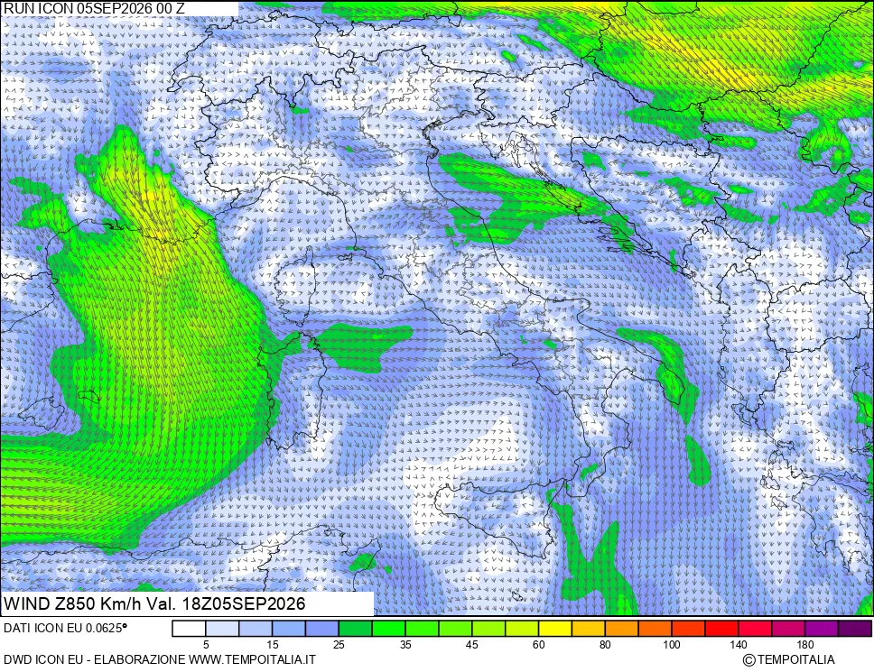 mappa 850 hPa Vento