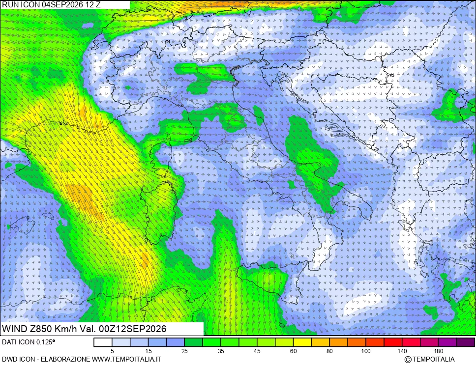 mappa 850 hPa Vento
