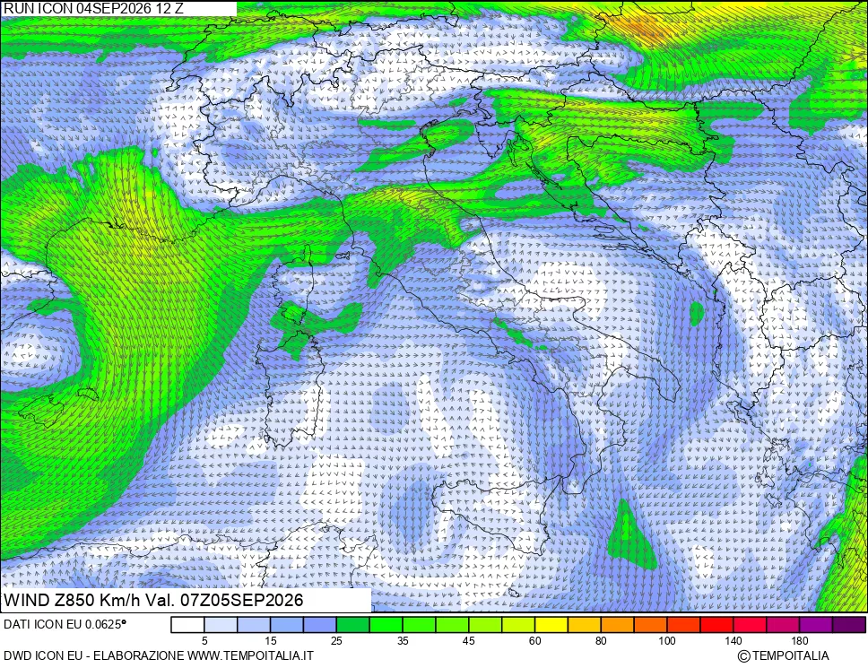 mappa 850 hPa Vento